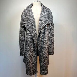 EILEEN FISHER Black Grey and White Marled Angora Open Front Cardigan Sweater M